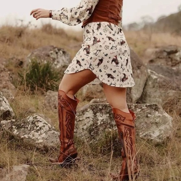 DAN POST SEDUCTRESS BROWN LEATHER THIGH HIGH WESTERN BOOTS~NEW IN BOX SZ 9 - Picture 5 of 8